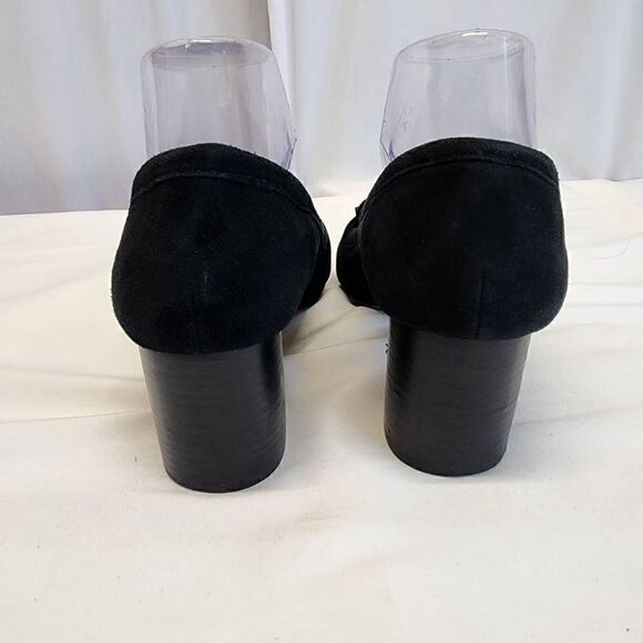 Adrienne Vittadini Black Suede Ginty Pumps Size 7.5 Block Heel Loafer Buckle - Picture 4 of 11
